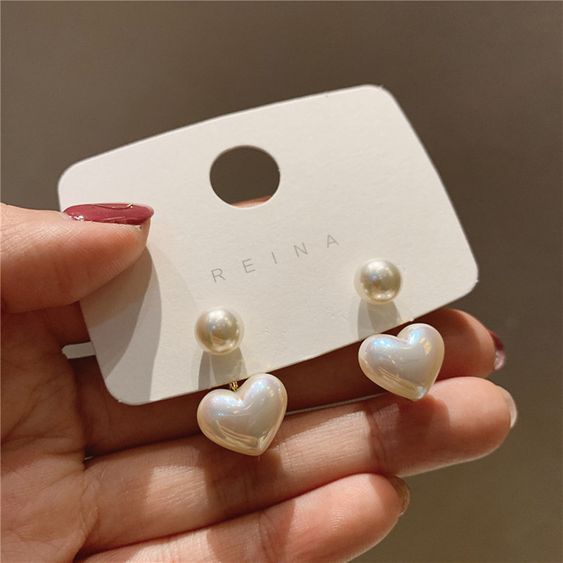 Pearl Heart Jacket Earrings