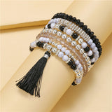 Black Tassel Bead Bracelet Set