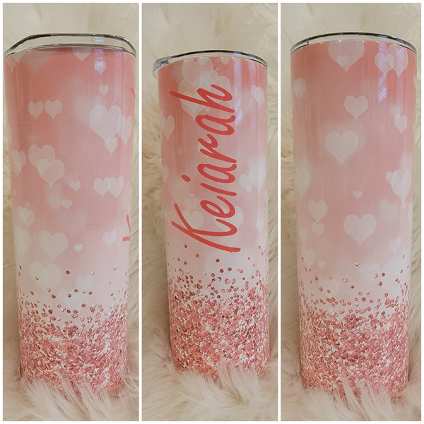 Pink Hearts Personalized Tumbler