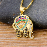 Gold Elephant Color Stone Necklace