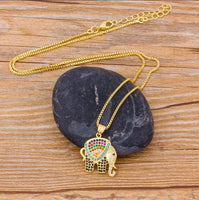 Gold Elephant Color Stone Necklace