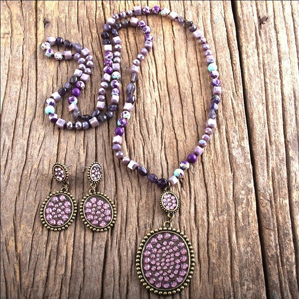 Purple Boho Natural Stone Jewelry Set