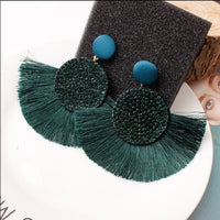 Green Bling Tassel Earrings