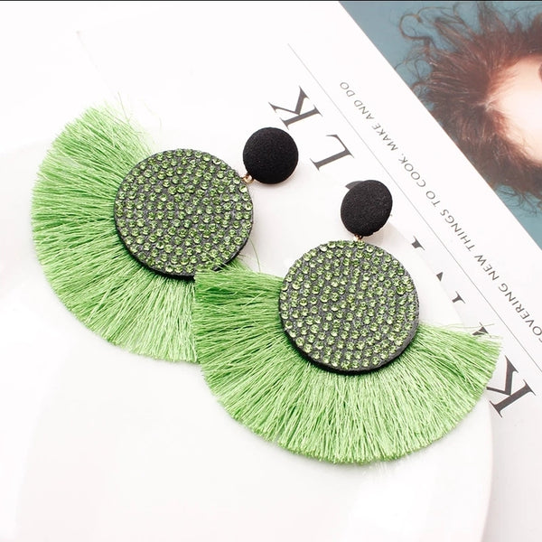 Green Bling Tassel Earrings