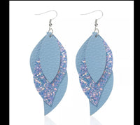 Light Blue 3 Layer Design Leather Earrings