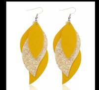 Yellow Leather 3 Layer Design Earrings