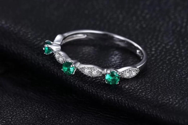 Green Gem Dainty Silver Plated Ring