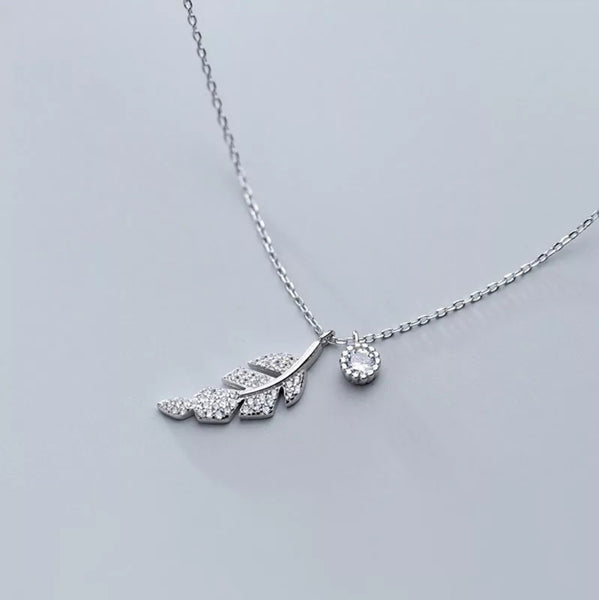 Feather & Gem Silver Necklace