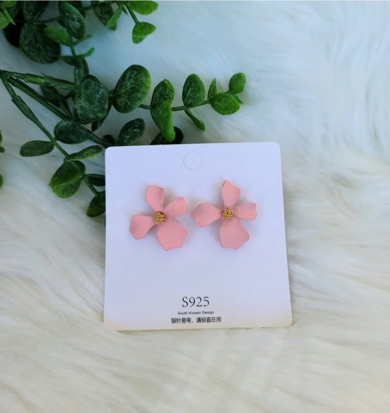 Pink Metal Flower Earrings