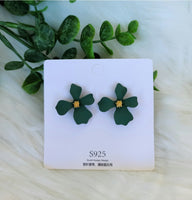 Dark Green Metal Flower Earrings