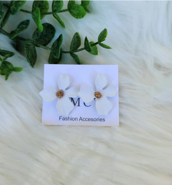 White Metal Flower Earrings