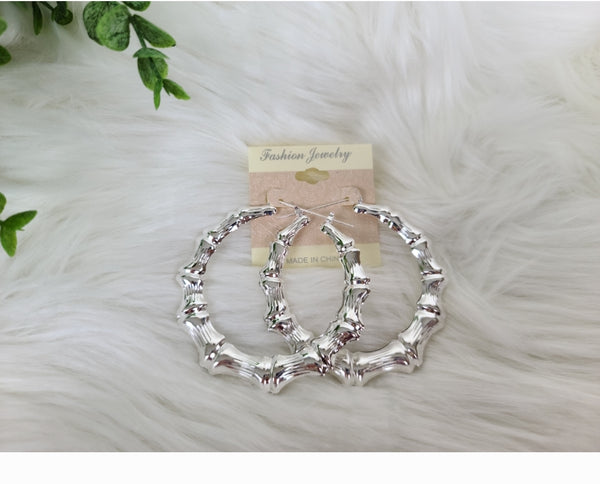 Silver Bamboo Hoops