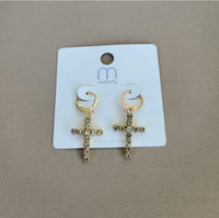 Gold Rhinestone Cross Earrings