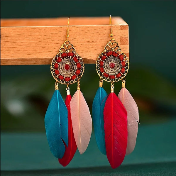 Multi Color Feather Earrings