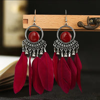 Burgundy Feather Earrings