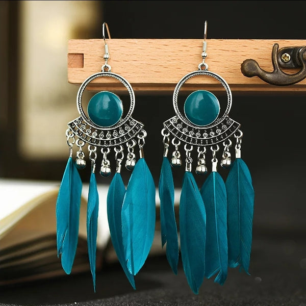 Turquoise Feather Earrings