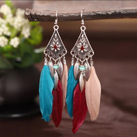 Multi Color Feather Silver Earrings