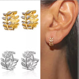 Silver Rhinestone Fern Small Hoops