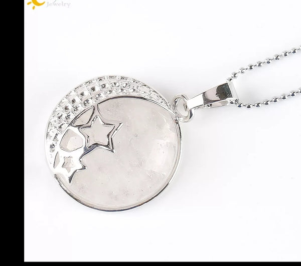 Clear Quartz Moon & Star Necklace