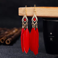 Red Feather Dangle Earrings