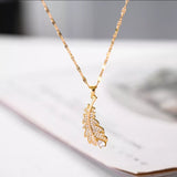 Rhinestone Feather Short Necklace