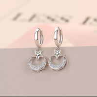 Moon and Star Silver Small Hoops