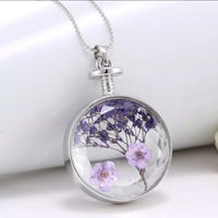 Purple Flower Glass Locket Necklace