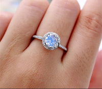 Round Blue Imitation Opal Silver Ring