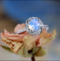 Round Blue Imitation Opal Silver Ring