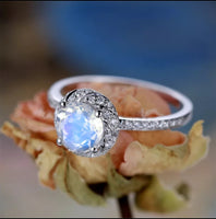 Round Blue Imitation Opal Silver Ring