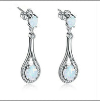 White Opal Simulated Drop Earrings