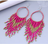 Pink and Gold Seed Bead Bohemian Dangle Earrings