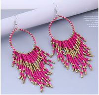 Pink and Gold Seed Bead Bohemian Dangle Earrings