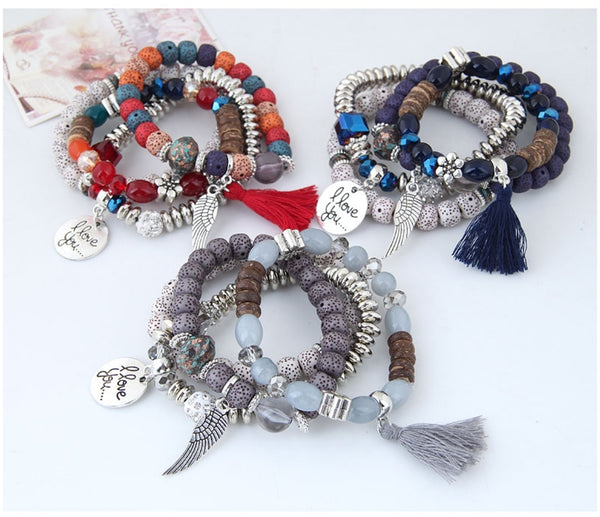 Boho Tassel Wing Bracelet Sets