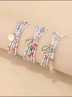 3 PC Leaf Charm Layer Beaded Braceley Set