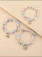 3 PC Leaf Charm Layer Beaded Braceley Set