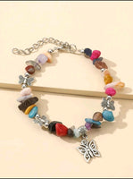 Multi Color Stone Butterfly Charm Bracelet