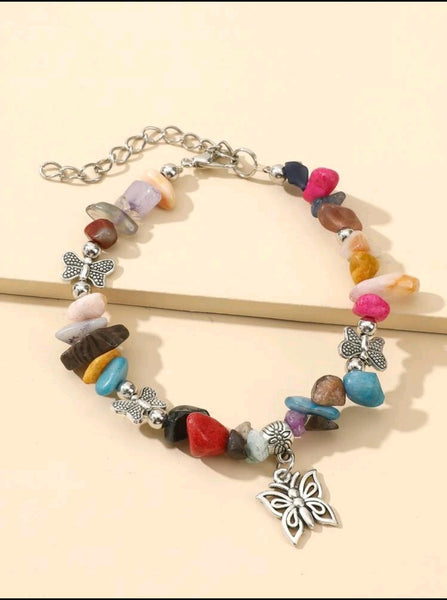 Multi Color Stone Butterfly Charm Bracelet