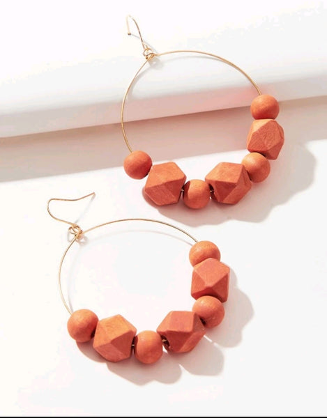 Orange Wooden Bead Hoops