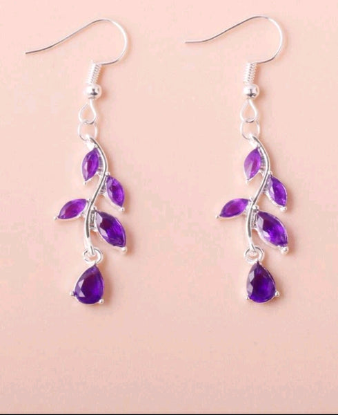 Purple Leaf Drop Earrings