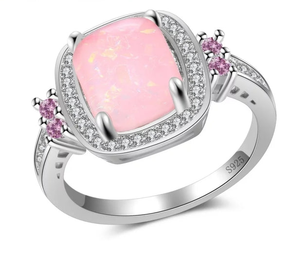 S925 Pink Opal Ring