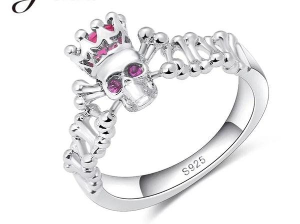 S925 Pink Skull Crown Ring