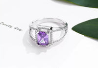 S925 Purple Square Stone Ring