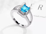 S925 Blue Square Stone Ring