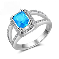 S925 Blue Square Stone Ring