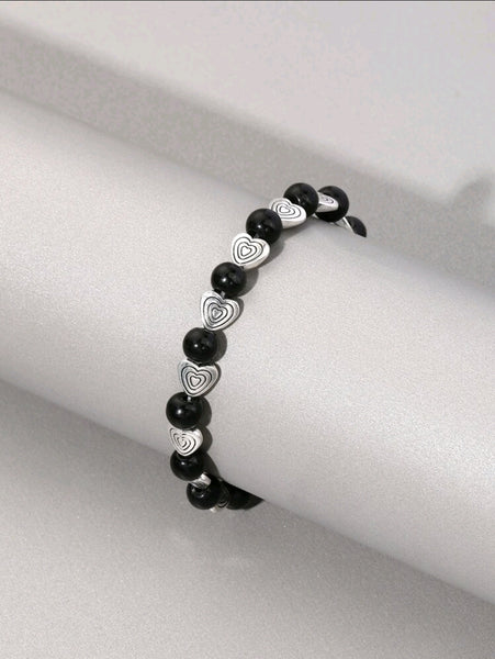 Black Bead Heart Bracelet