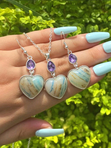 Heart & Purple Drop Necklace Set