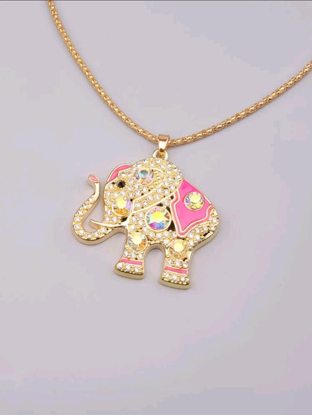 Rhinestone Elephant Gold Necklace