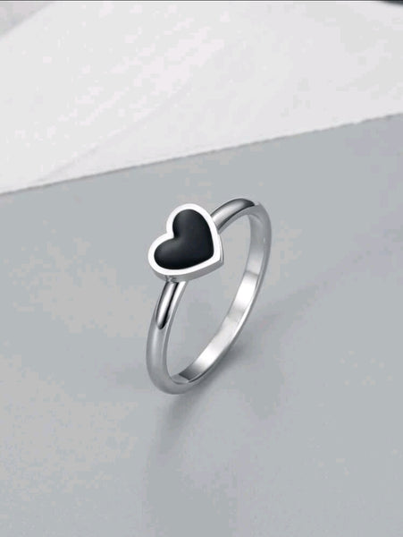 Black Heart Silver Ring