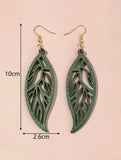 Green Wood Leaf Earrings